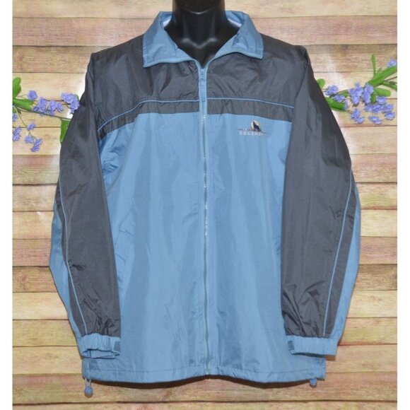 Prairie Mountain Mens L Blue Full Zip Windbreaker Jacket Coushatta Wolf Logo - Picture 1 of 12